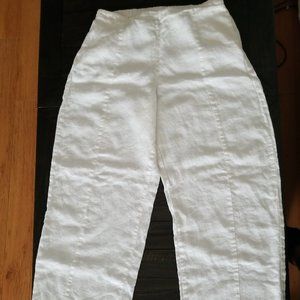 Flax Pants 100% Linen Elastic On Back Waist 2 Pockets White S Wide Leg
